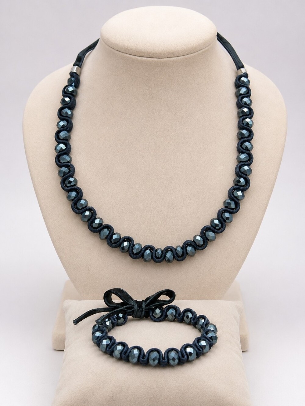 Vintage Whimsigoth Velvet Beaded Black Romantic Necklace and Bracelet Set